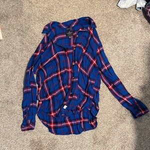 American Eagle Outfitters Blue and Red Plaid Button Down Shirt